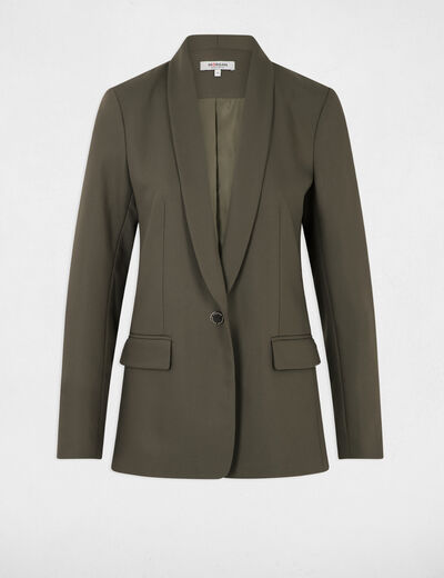Veste courte col châle vert kaki femme
