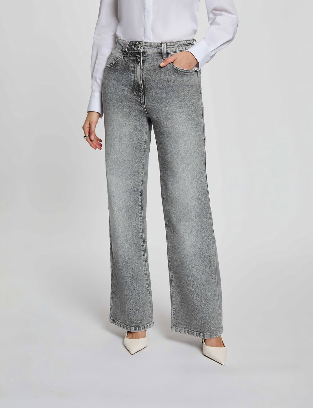 Jean large taille haute denim snow gris femme