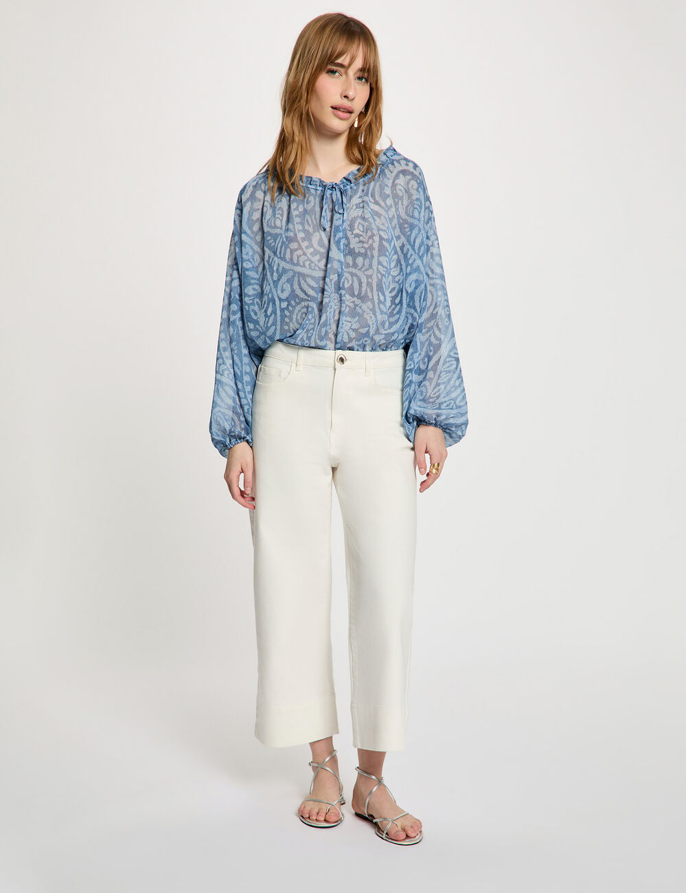 Top manches bouffantes multicolore femme