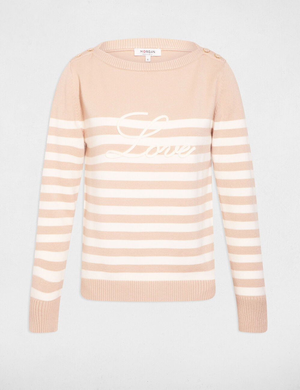 Gestreepte geborduurde trui marron clair vrouw