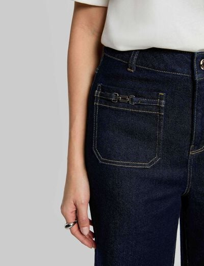 Wijde jeans met versieringen ruw denim vrouw