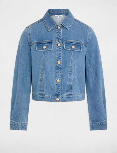 Veste jean cropped denim stone femme
