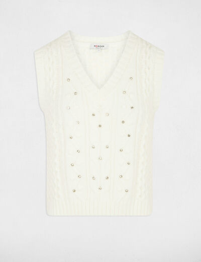 Pull sans manches blanc femme