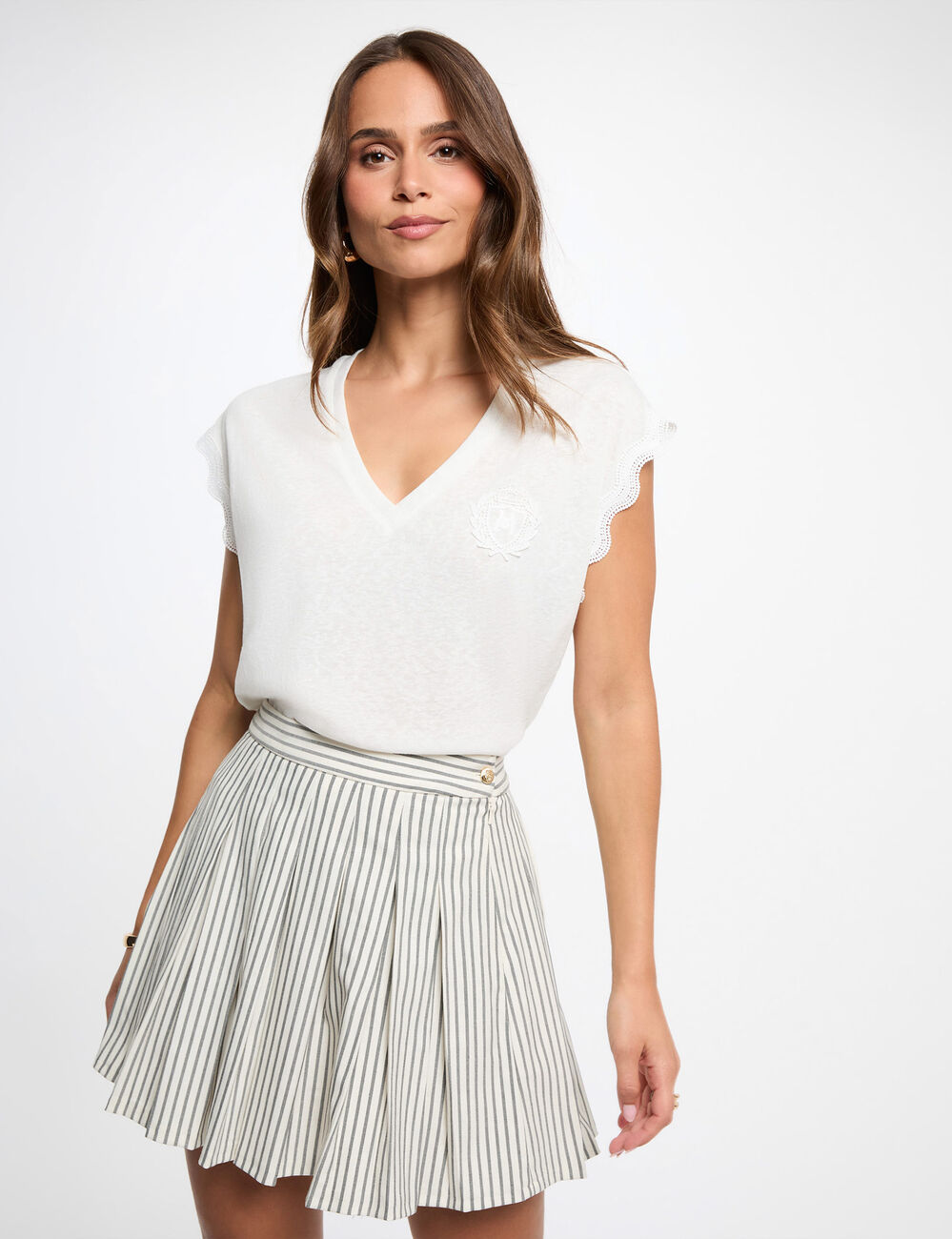 Jupe courte pliss&eacute;e ivoire femme