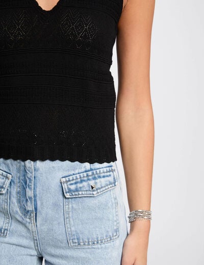 Gebreide top met V-hals zwart vrouw