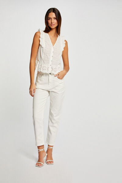 Pantalon droit blanc femme