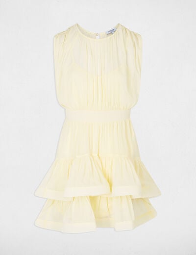 Robe courte col montant jaune pastel femme