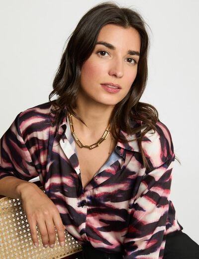 Chemise fluide col à revers multicolore femme