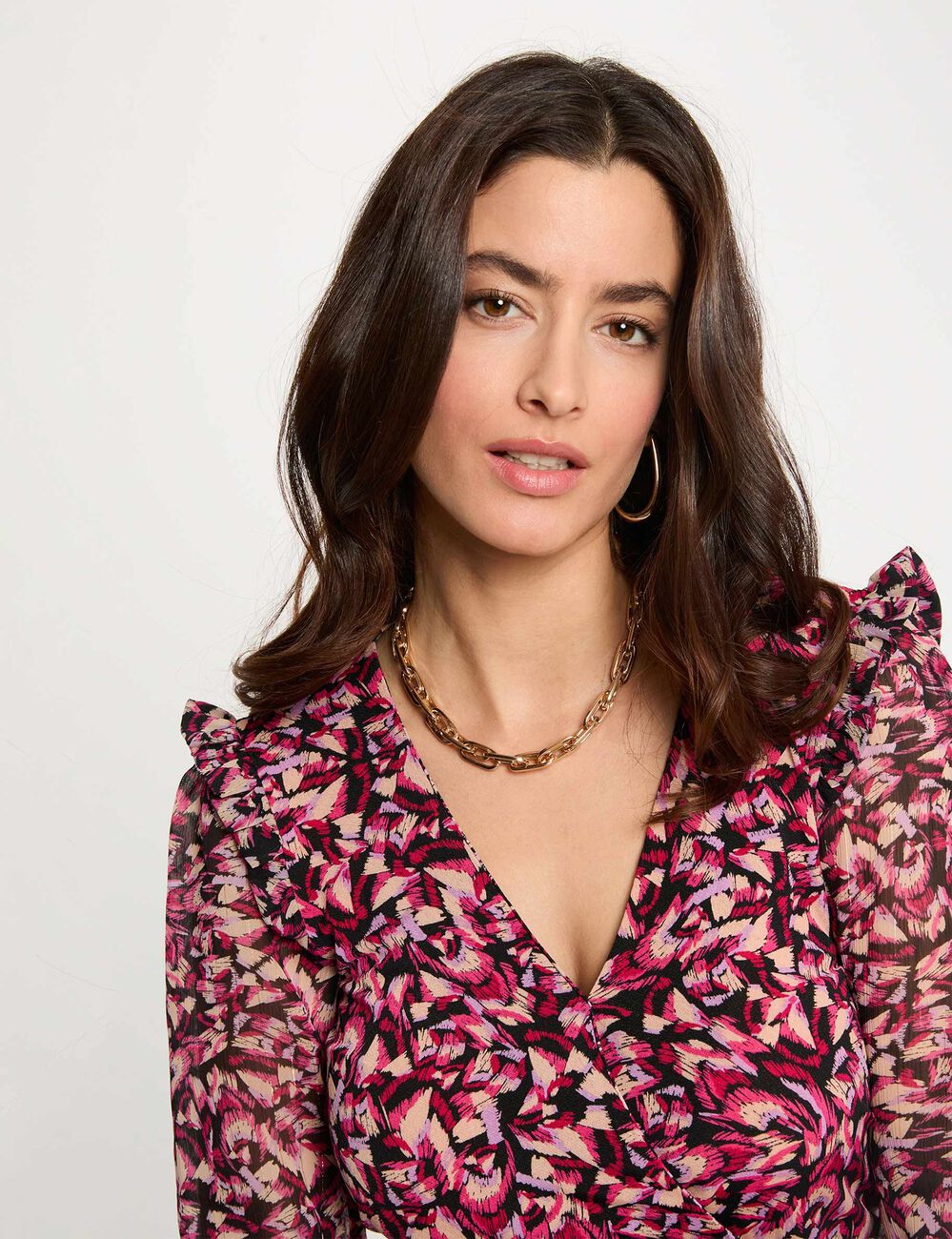 Getailleerd V-hals T-shirt meerkleurig vrouw