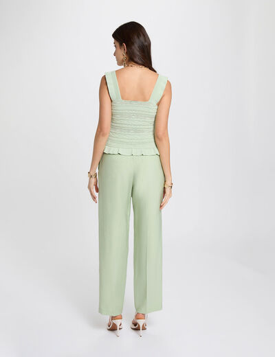 Pull ajust&eacute; encolure carr&eacute;e vert pastel femme