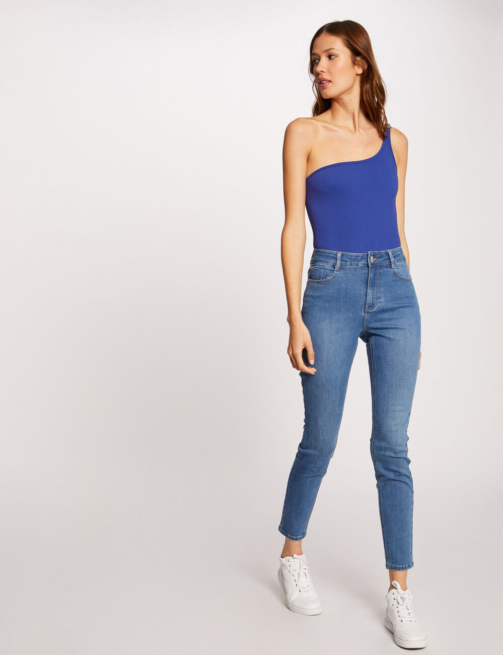 Jeans slim taille haute 7/8&egrave;me jean stone femme