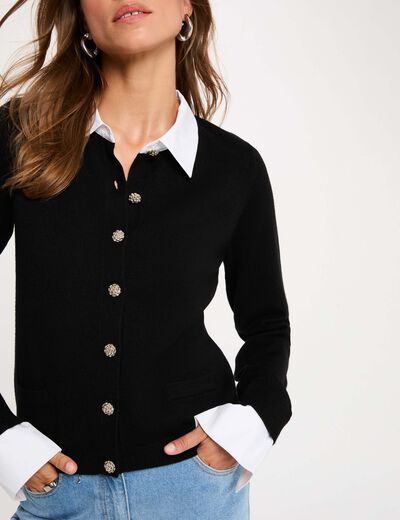Gilet col chemise noir femme