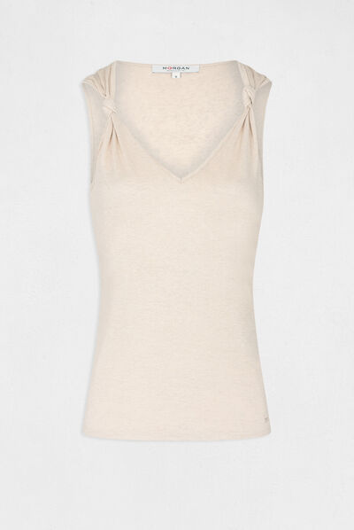 Débardeur bretelles larges à paillettes beige femme