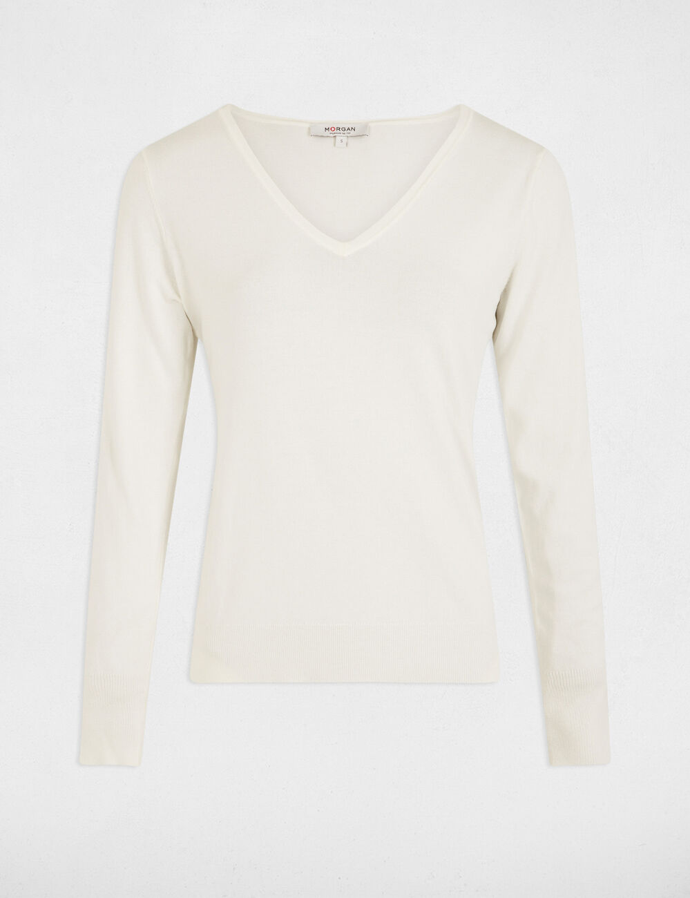 Pull col en V blanc femme