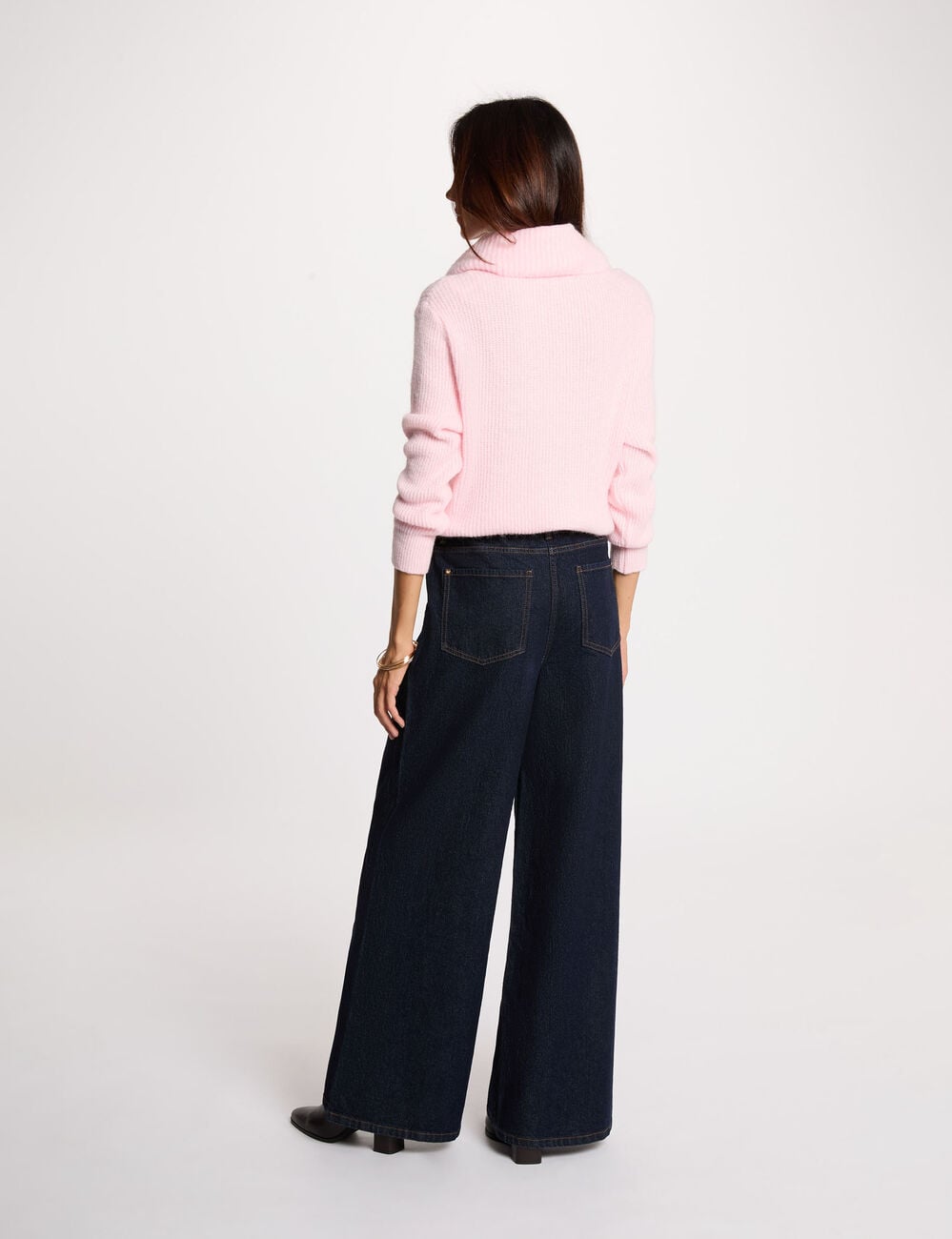 Pull col boule rose pastel femme