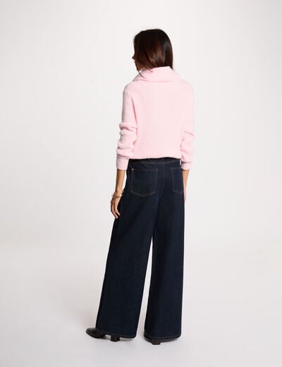 Pull col boule rose pastel femme