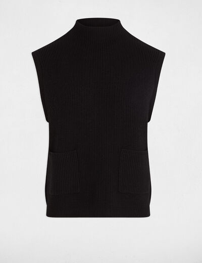 Pull court sans manches noir femme