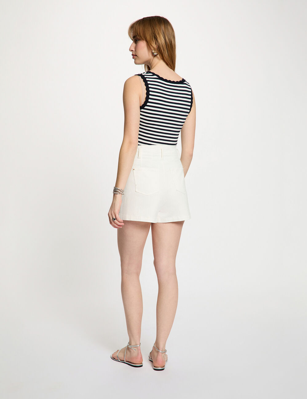 Gestreepte tanktop met ronde hals marineblauw vrouw