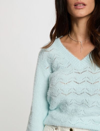 Pull col en V bleu ciel femme