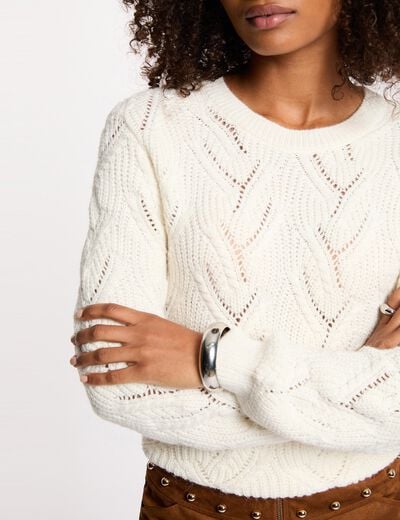 Pull maille fantaisie ivoire femme