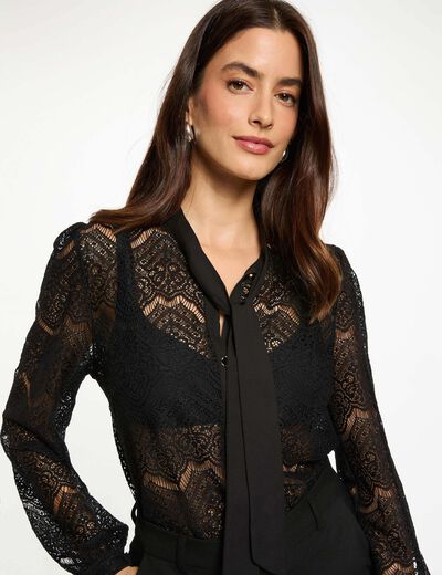 Chemise dentelle lavallière noir femme