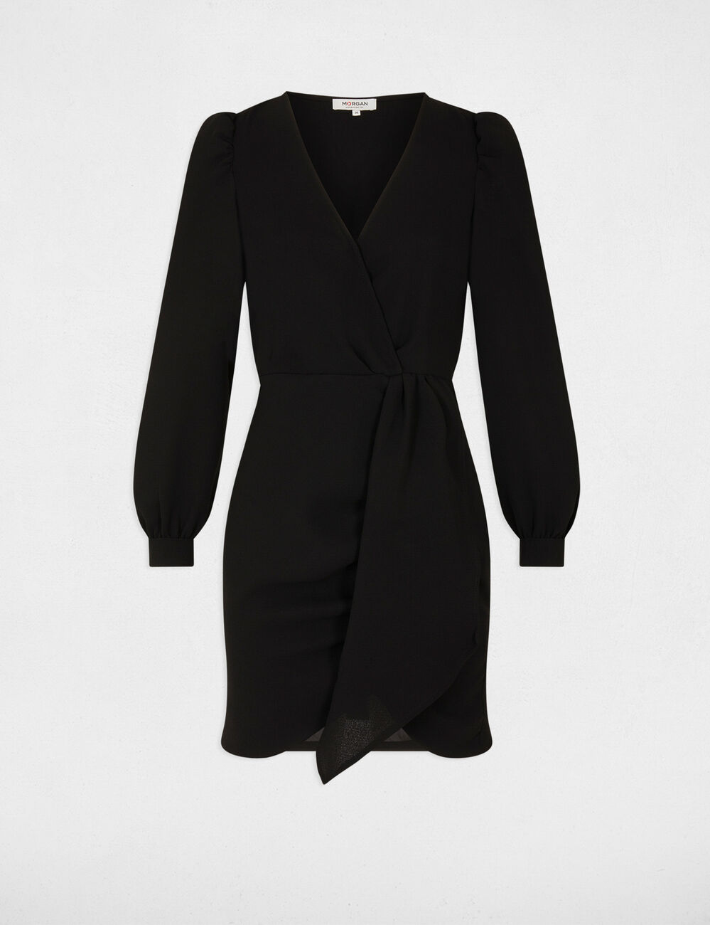 Robe ajustée drapée manches longues noir femme