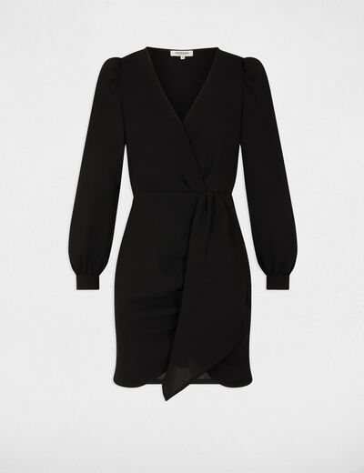 Robe ajustée drapée manches longues noir femme