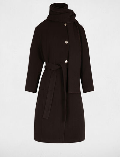 Manteau long col montant marron foncé femme