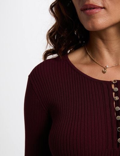 Gebreide jurk met ronde hals pruim vrouw