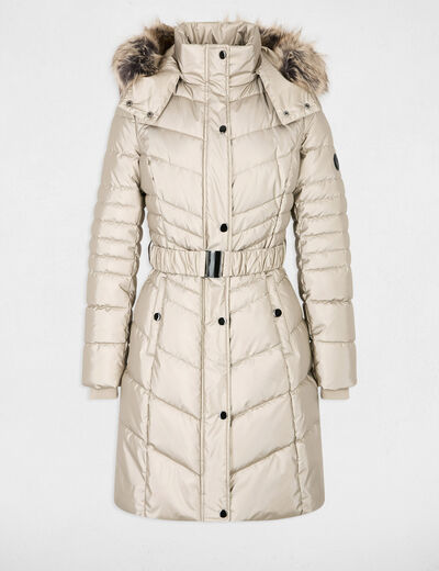 Getailleerde halflange donsjas goudgeel vrouw