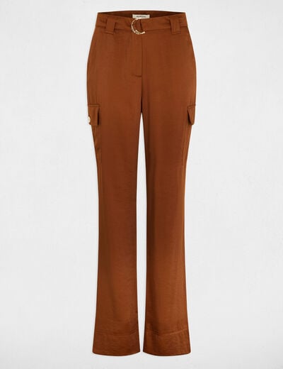 Pantalon droit fluide marron cognac femme