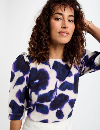 Blouse met 3/4 mouwen en bladprint meerkleurig vrouw