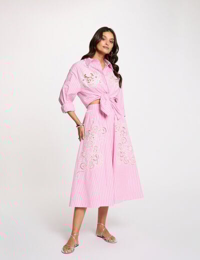 Jupe longue &eacute;vas&eacute;e rose femme