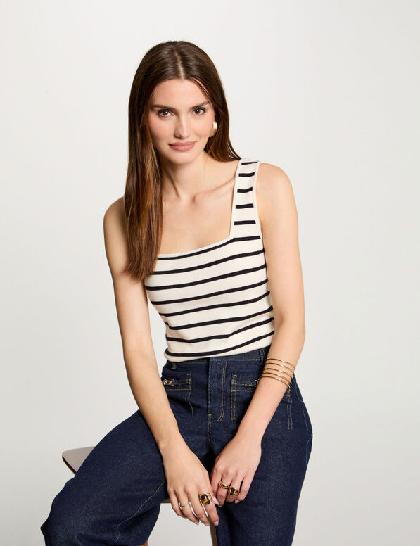 pull encolure carree raye ecru femme Pull encolure carrée rayé ecru femme