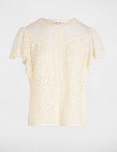 T-shirt met korte mouwen ecru vrouw