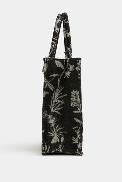 Sac cabas imprimé végétal noir femme