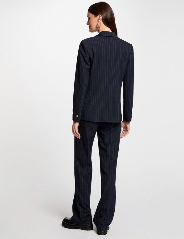 Pantalon flare à rayures bleu marine femme