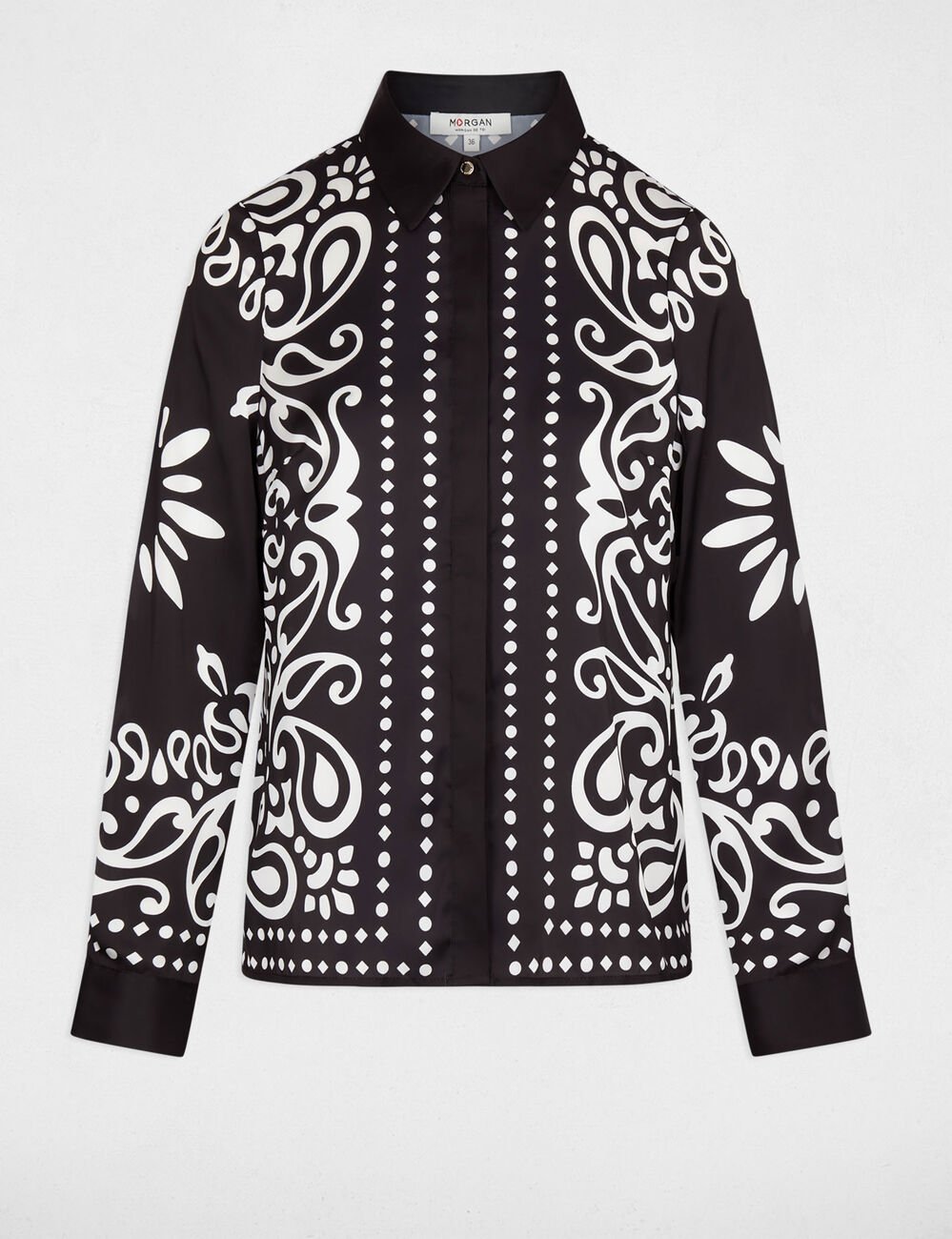 Chemise fluide imprim&eacute;e noir femme
