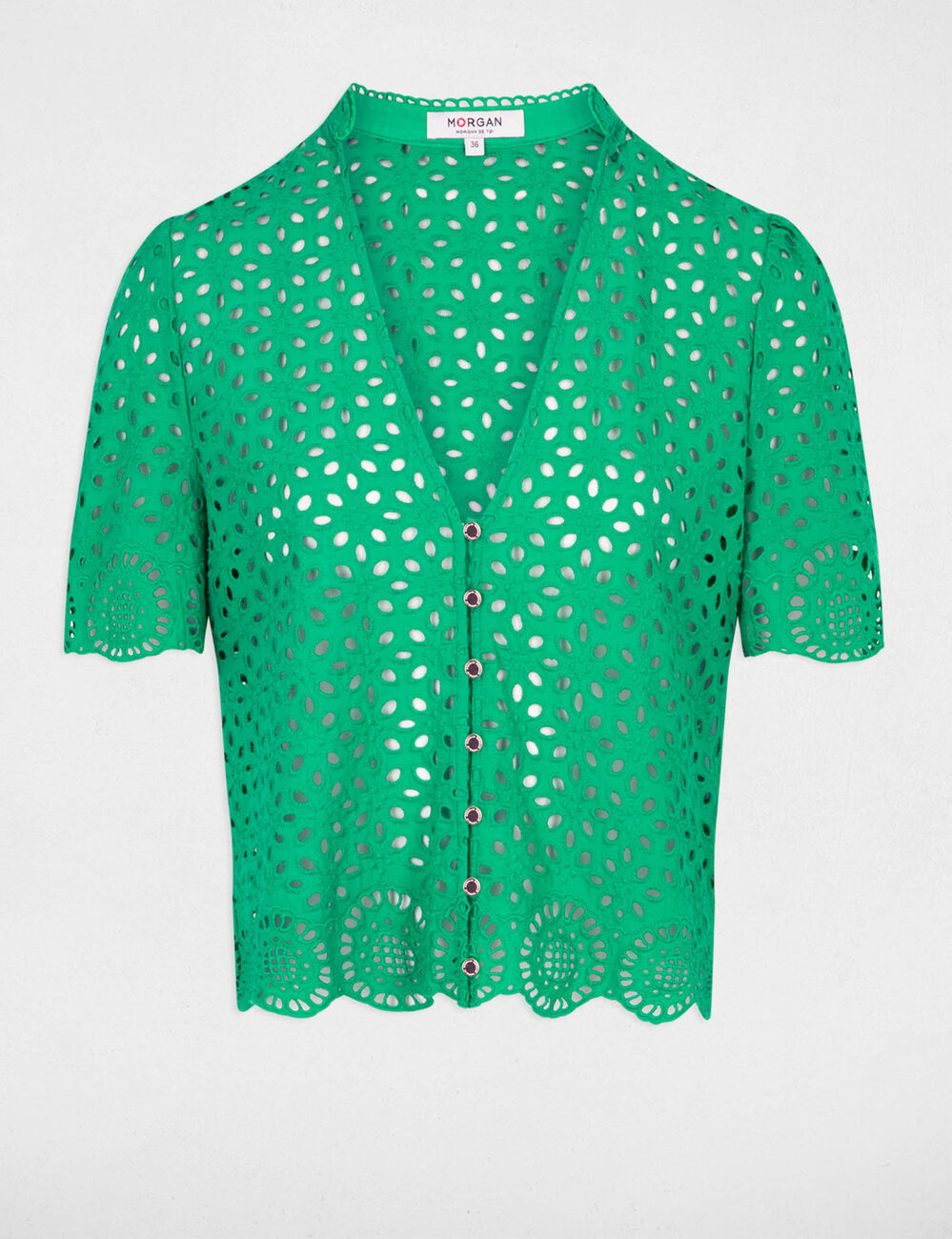 Chemise broderie anglaise vert femme