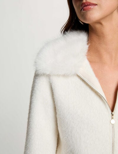 Veste avec col en fourrure ivoire femme