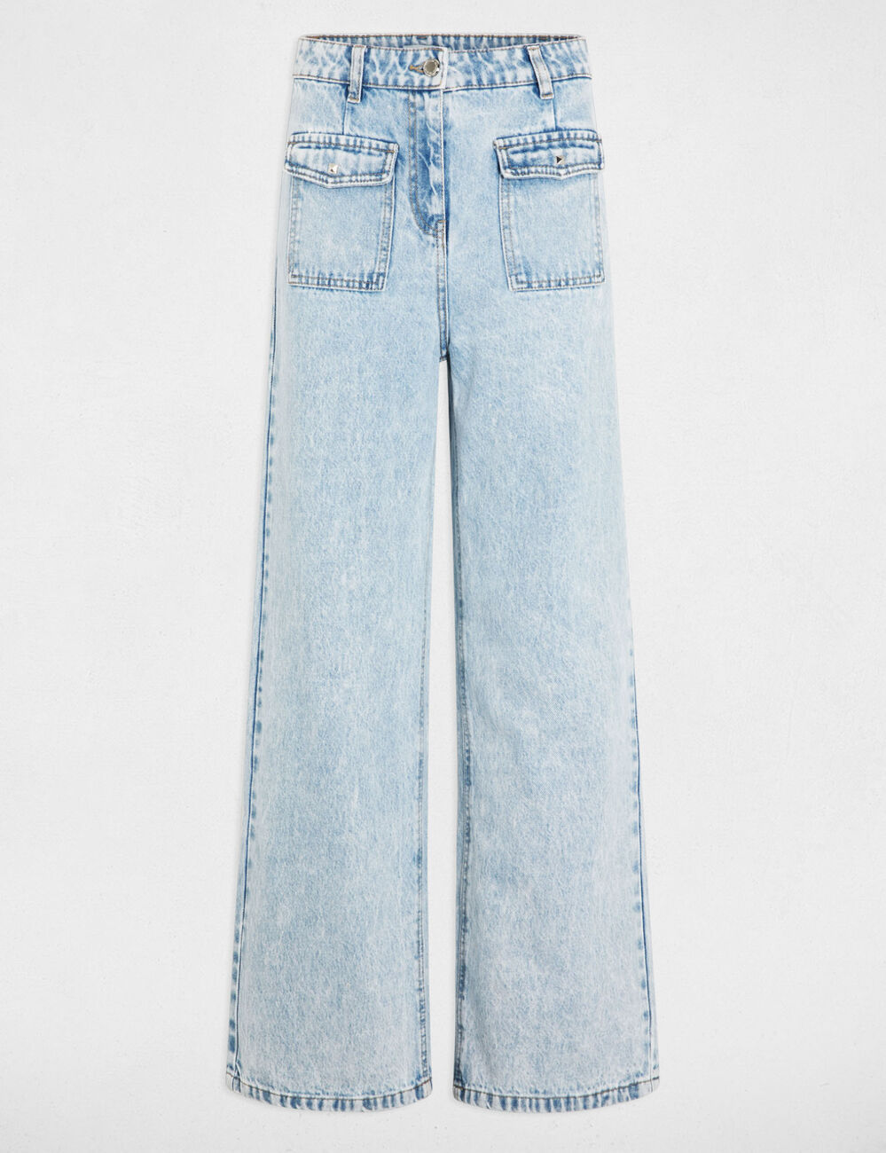 Brede jeans met hoge taille gebleekt denim vrouw