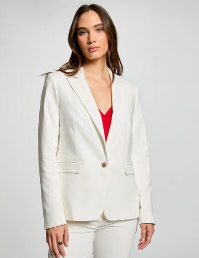 Veste tailleur droite boutonn&eacute;e ecru femme