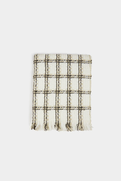 Écharpe à carreaux beige femme
