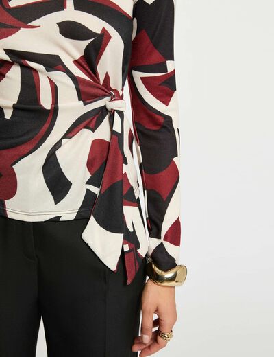 T-shirt noué col rond multicolore femme