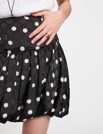 Jupe boule imprim&eacute;e noir femme