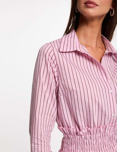 Chemise ray&eacute;e col &agrave; revers rose femme