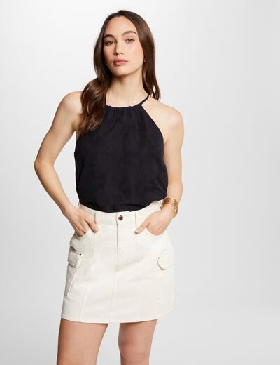 Top encolure américaine marine femme