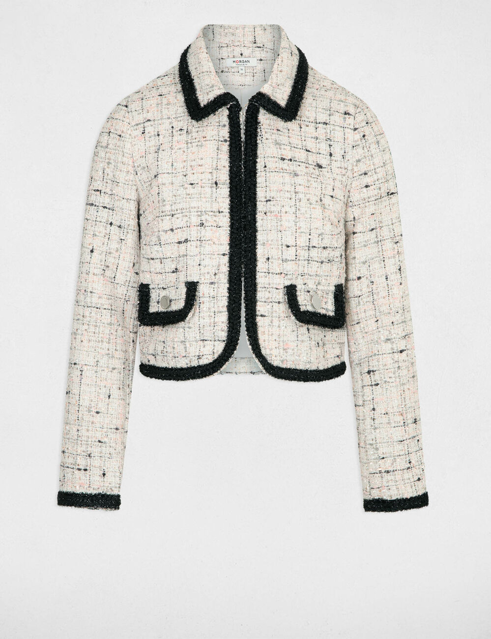 Veste cintr&eacute;e tweed ivoire femme