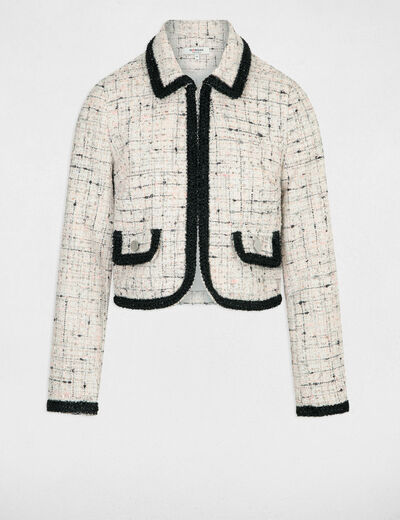 Veste cintr&eacute;e tweed ivoire femme