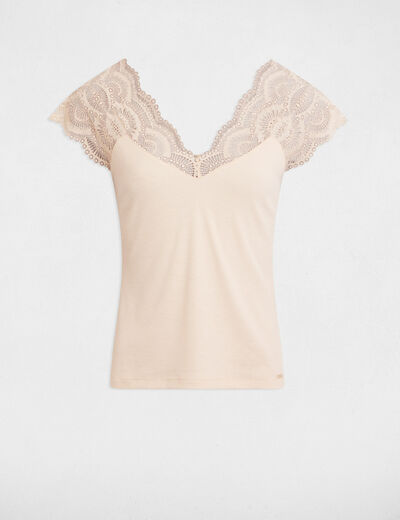 T-shirt met korte mouwen beige vrouw